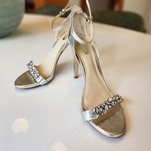 GUESS Silver Strappy Crystal Heels, Sz 9.5